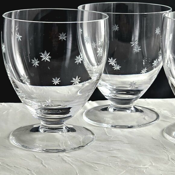 3 Atomic Starburst Footed Cocktail Glasses 3" vintage etched glass 1950s MCM - Picture 3 of 7